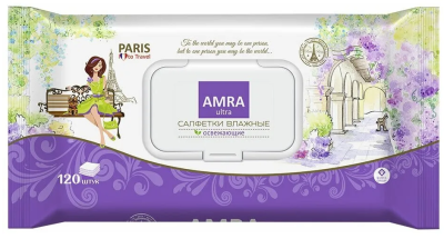 Салфетки AMRA влажные освежающие 120шт Travel Paris