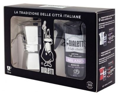 Кофеварка гейзерная Bialetti Moka Express 120мл 3 порции + кофе MILANO молотый 250г